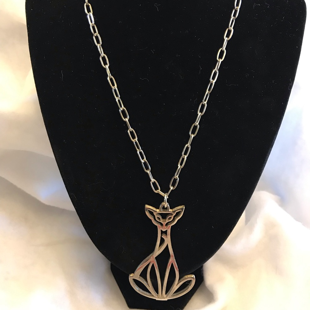 Vintage Modern Silver Cat Necklace